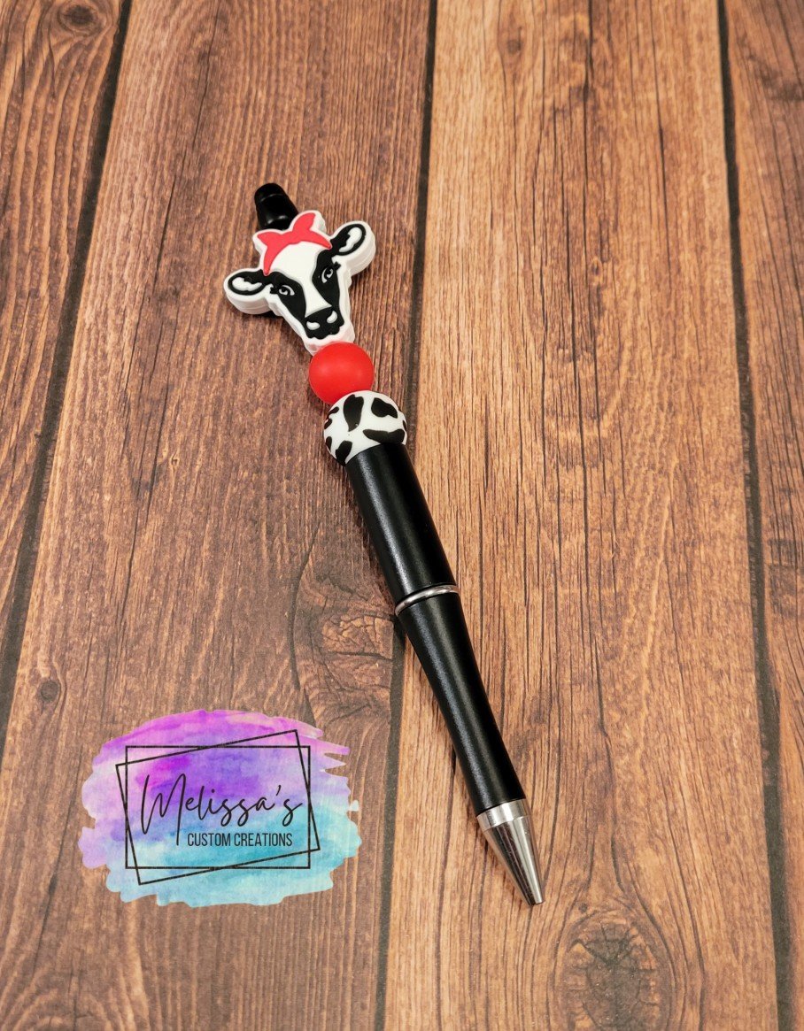 Cow Head with Bow Beaded Pen (READY TO SHIP)