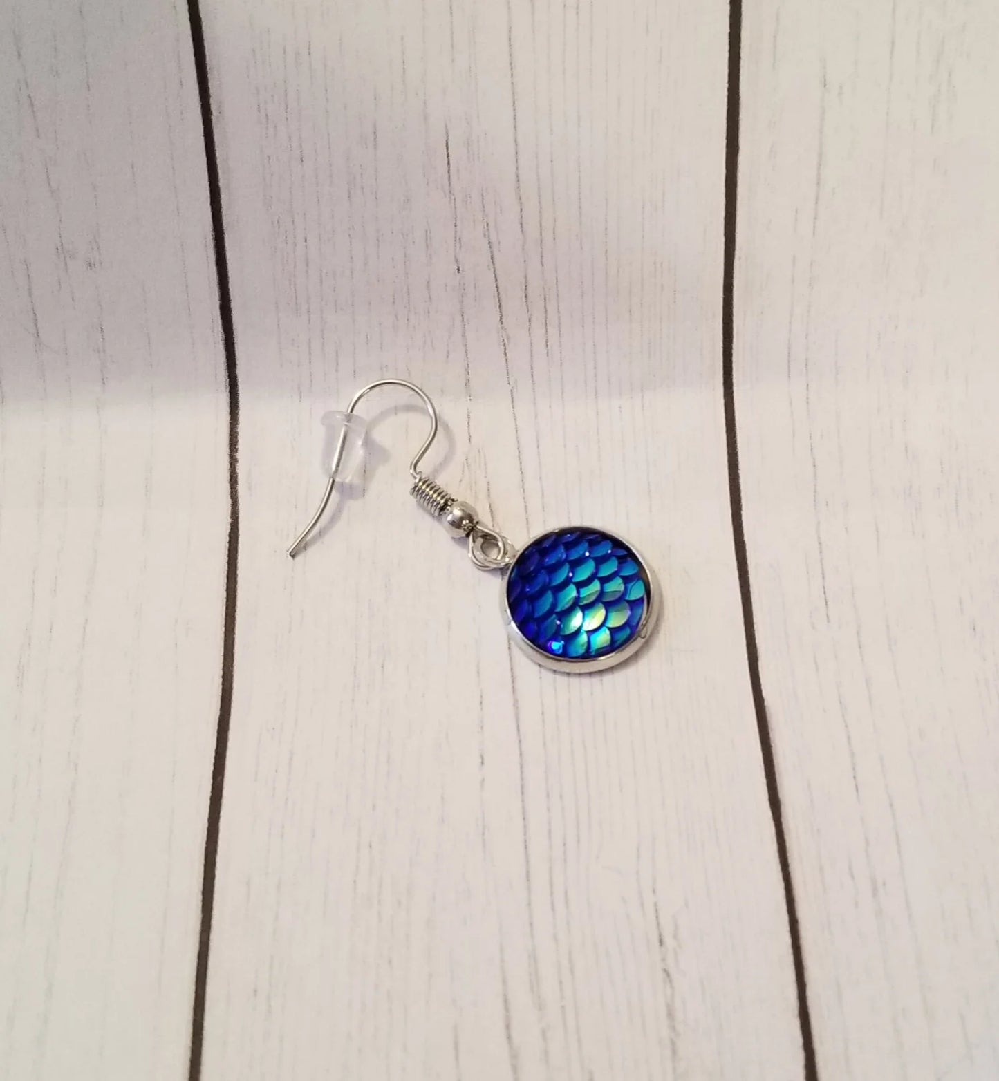 Silver Tone Iridescent Mermaid Scale Earrings (Ready to Ship)