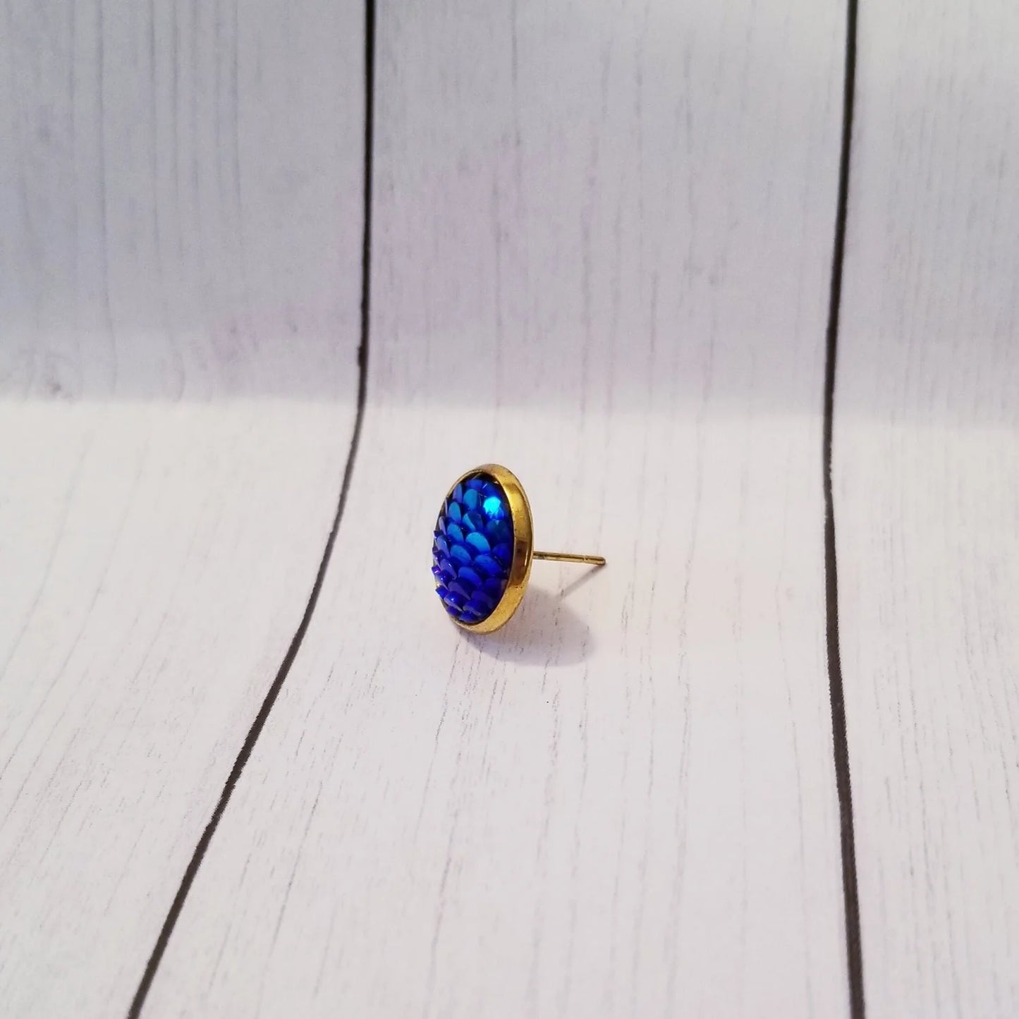 Gold Tone Iridescent Mermaid Scale Earrings (Ready to Ship)