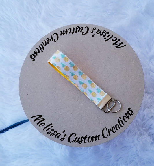 Pineapples Faux Leather Keychain Wristlet (READY TO SHIP)