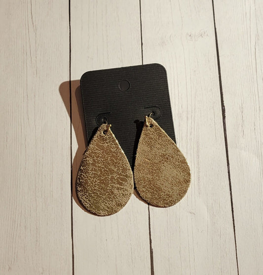 Gold Faux Leather Teardrop Earrings (READY TO SHIP)