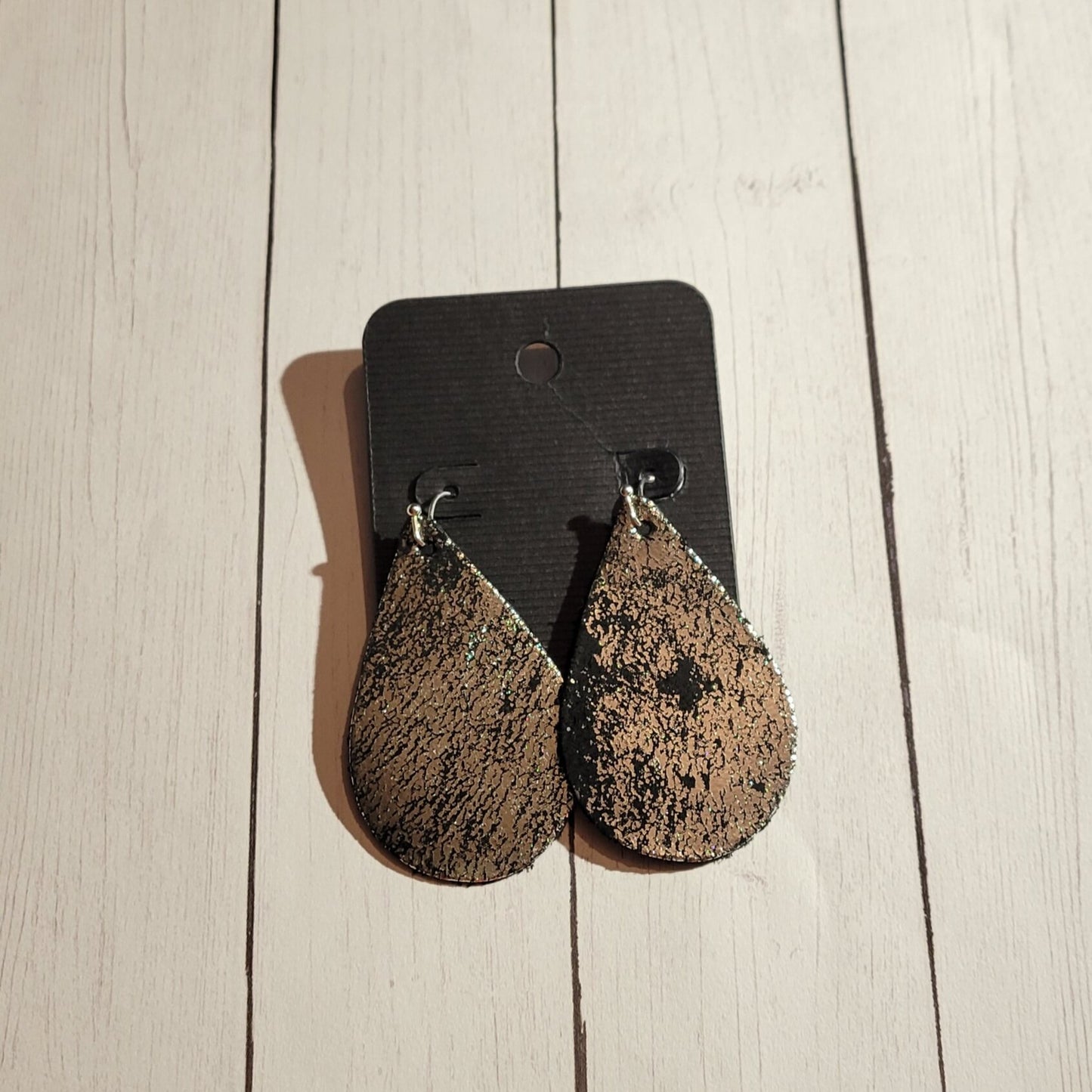 Silver and Black Faux Leather Teardrop Earrings (READY TO SHIP)