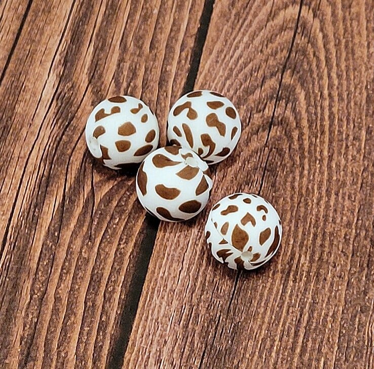 Brown Cow Print Silicone Bead