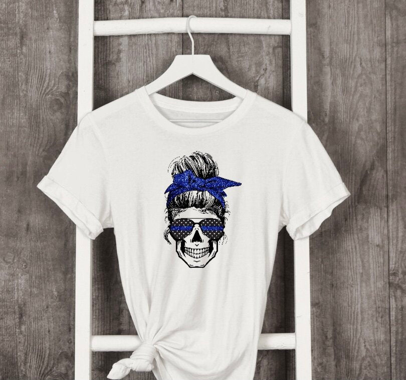 Blue Line Female Skull T-Shirt