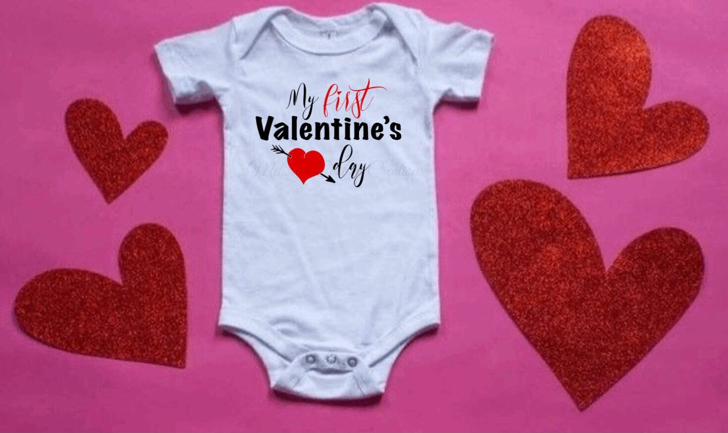 "My First Valentine's Day" Short Sleeve Bodysuit