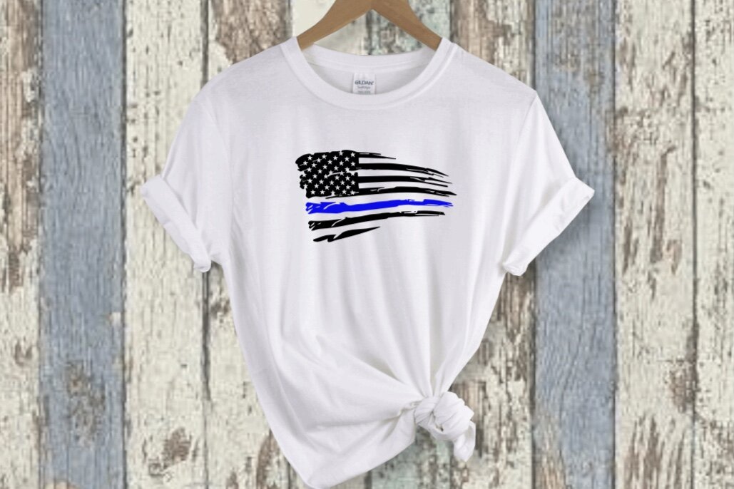 Thin Blue Line Distressed American Flag T-Shirt