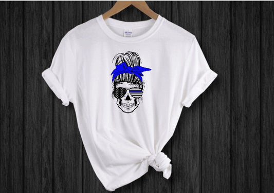 Police Messy Bun Skull T-Shirt