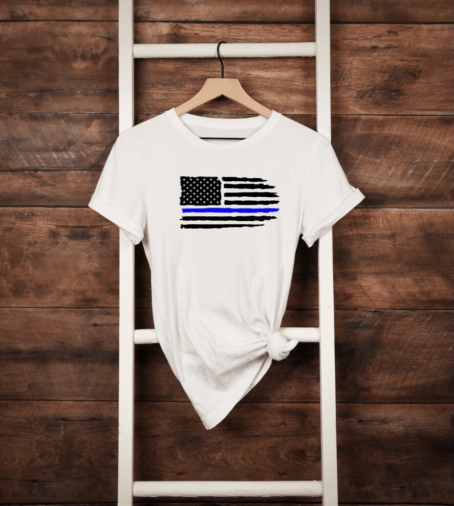 Thin Blue Line American Flag T-Shirt