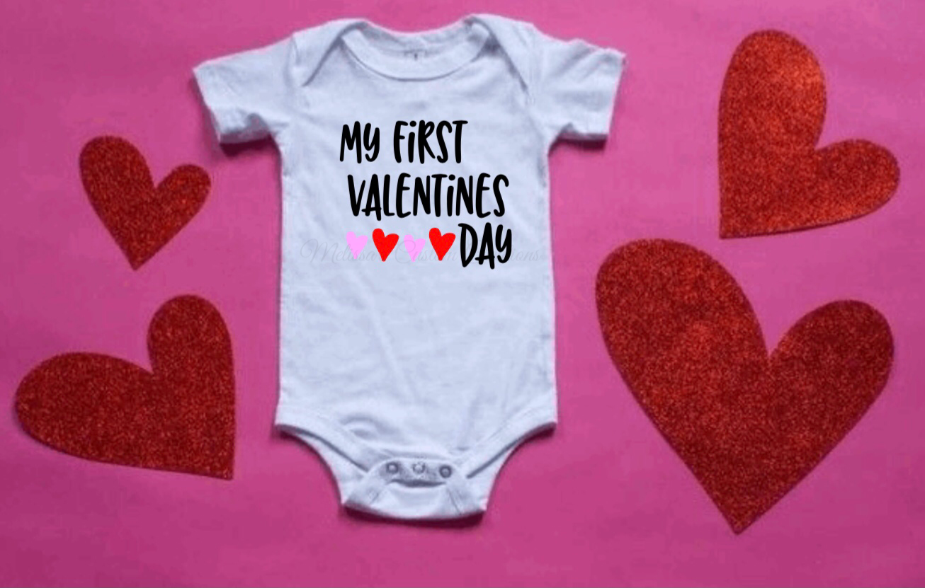 "My First Valentine's Day" Short Sleeve Bodysuit