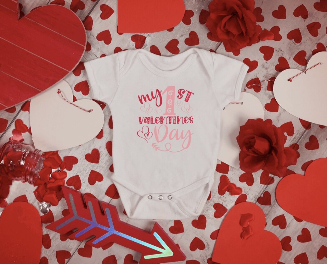 "My 1st Valentine's Day" Short Sleeve Bodysuit