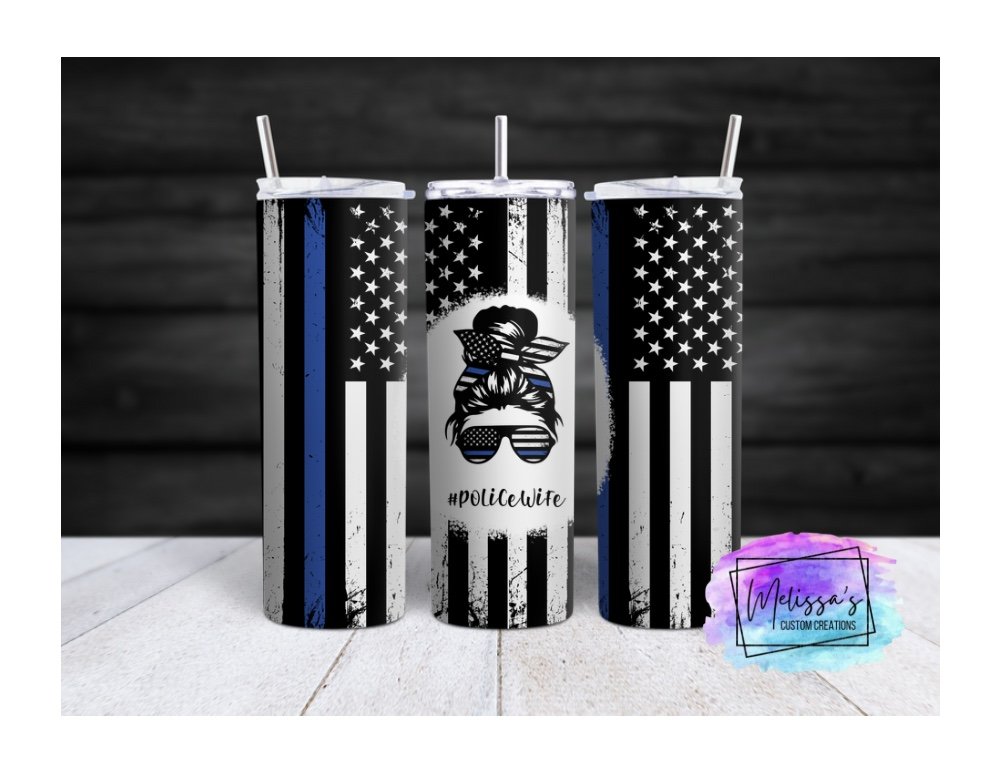 Police Wife Messy Bun Tumbler