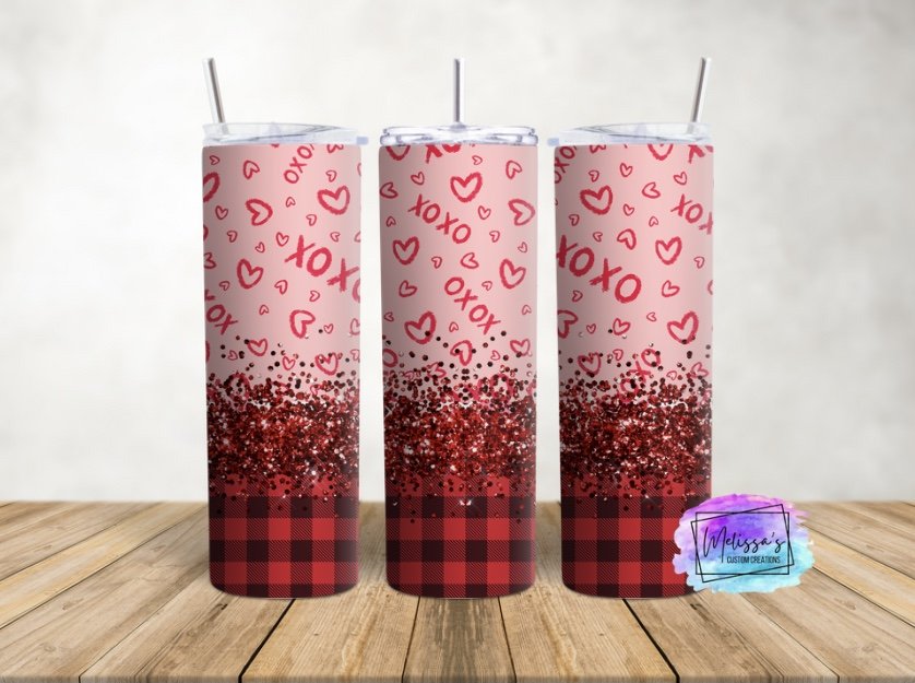 Valentine XOXO Plaid Tumbler
