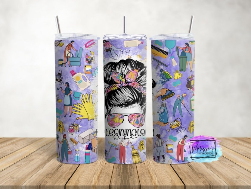 Cleaning Lady Life Messy Bun Tumbler (2 colors to choose from)