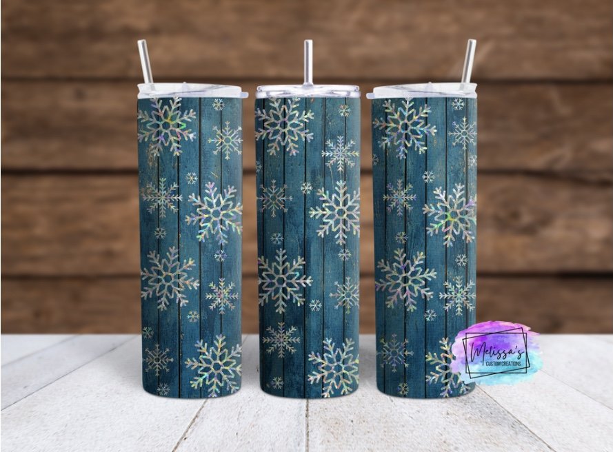 Blue Wood Snowflakes Tumbler