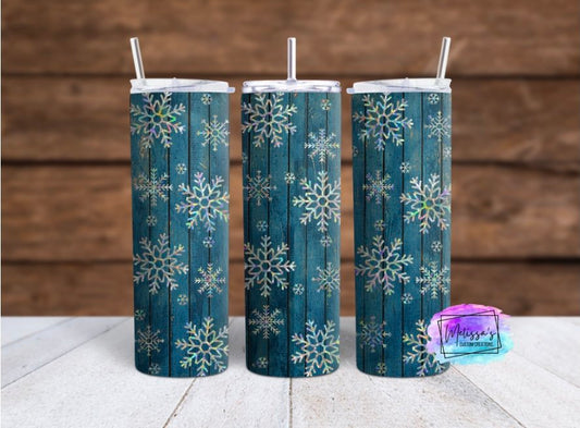 Blue Wood Snowflakes Tumbler