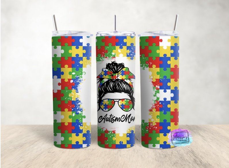 Autism Mom Messy Bun Tumbler