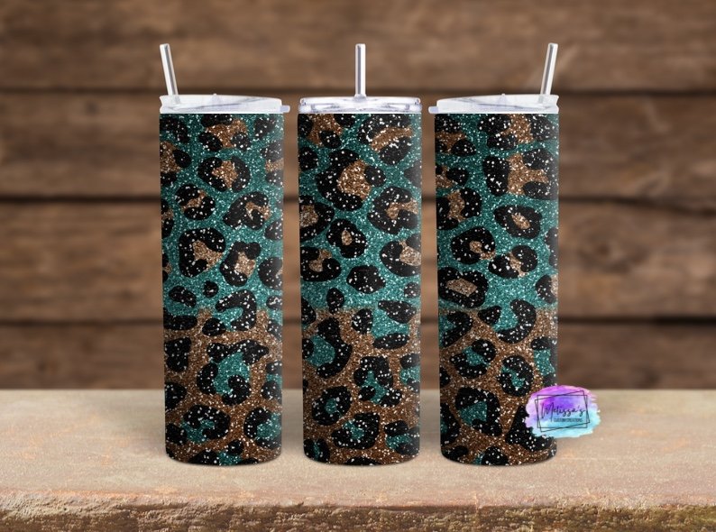 Turquoise Glitter Leopard Tumbler