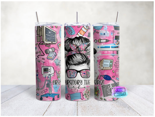 Respiratory Therapist Life Messy Bun Tumbler