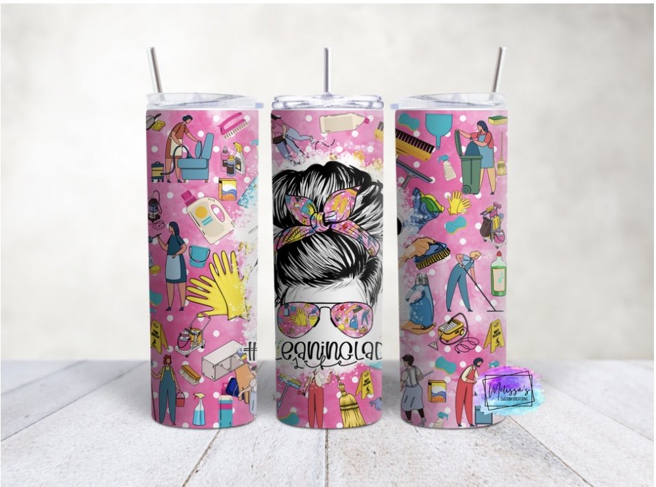 Cleaning Lady Life Messy Bun Tumbler (2 colors to choose from)