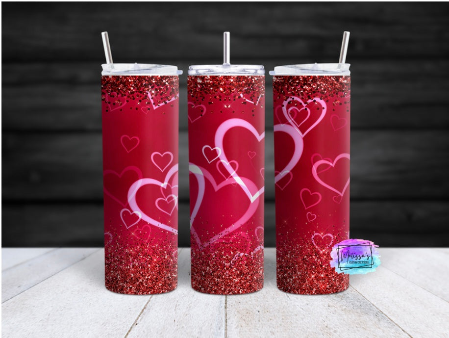 Red Glitter Hearts Tumbler