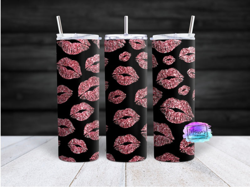Pink Glitter Lips Tumbler