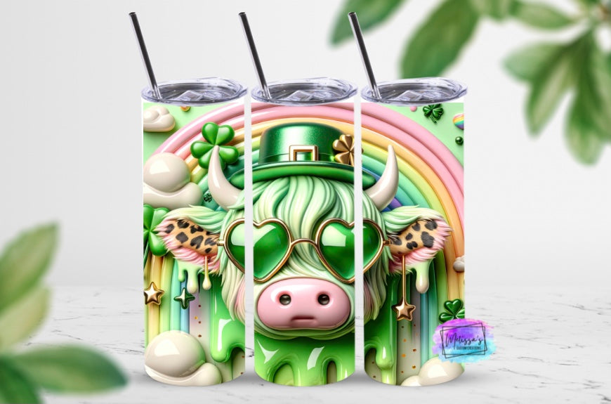St. Patrick’s Day 3D Highland Cow Tumbler