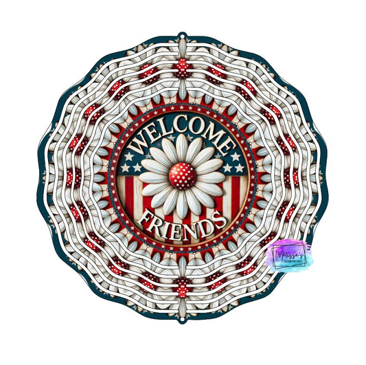 Patriotic Welcome Friends Wind Spinner