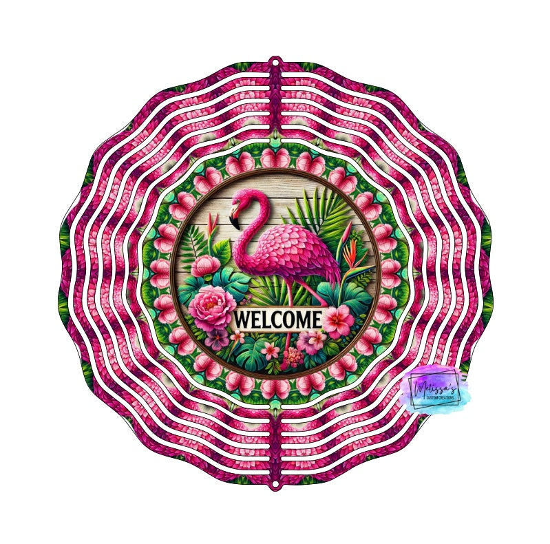 Welcome Flamingo Wind Spinner
