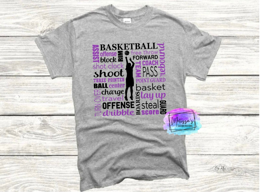 Female Basketball Word T-Shirt (Choose your colors)