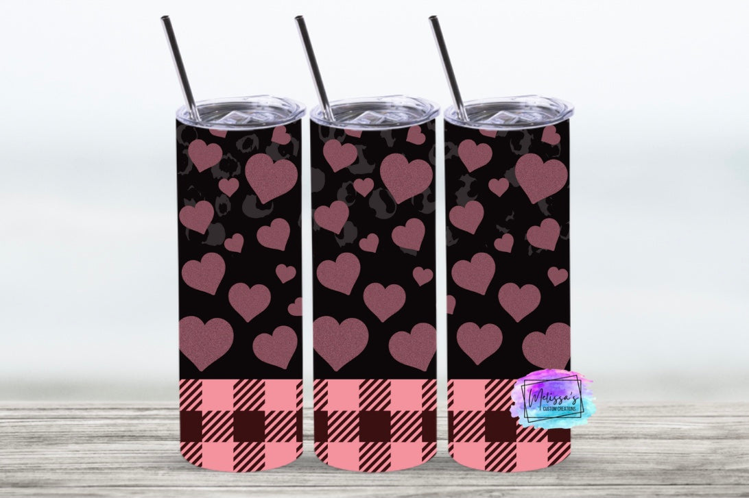 Pink Hearts/Plaid Tumbler