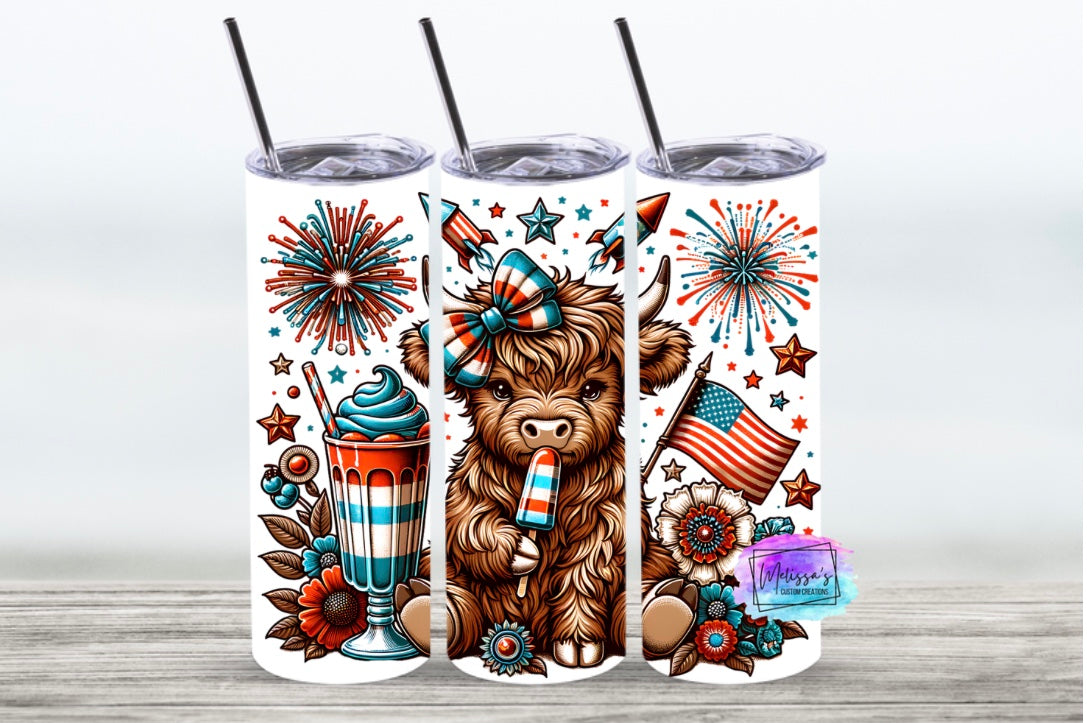 Patriotic Highland Cow Tumbler