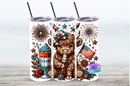 Patriotic Highland Cow Tumbler