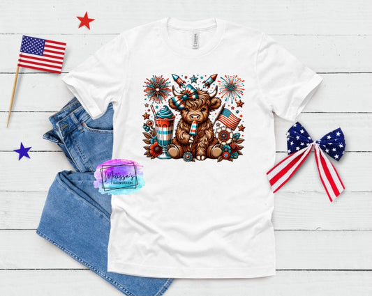 Patriotic Highland Cow T-Shirt