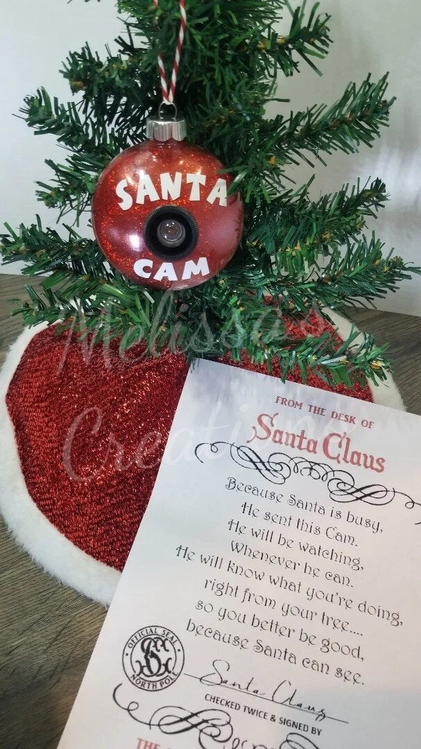 Santa Cam Ornament with a letter from Santa (READY TO SHIP)