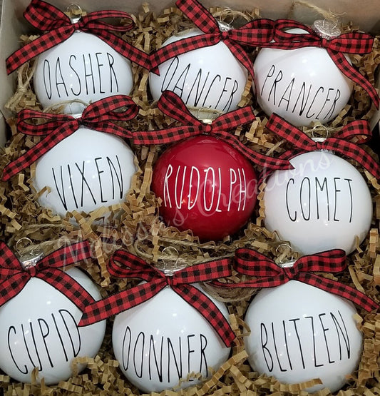 Farmhouse/Rae Dunn Inspired Reindeer Ornament Set