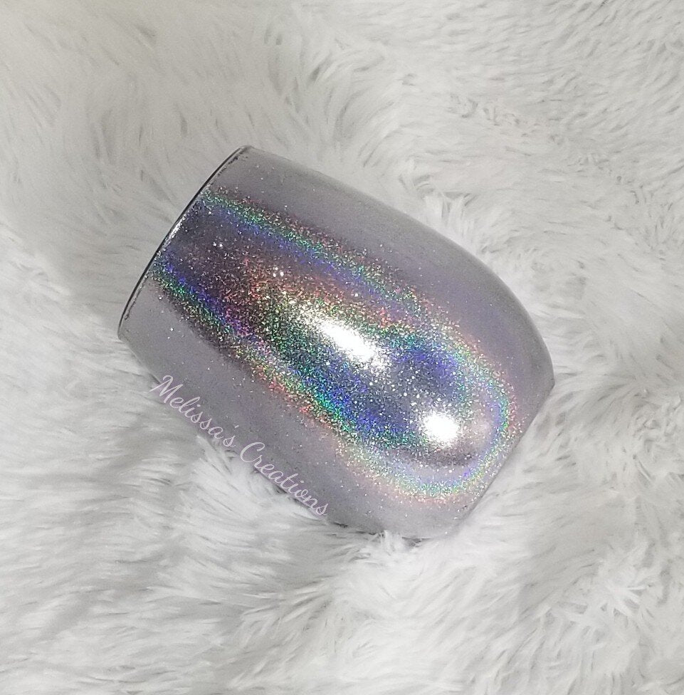 Holographic Glittered Stemless Wine Glass