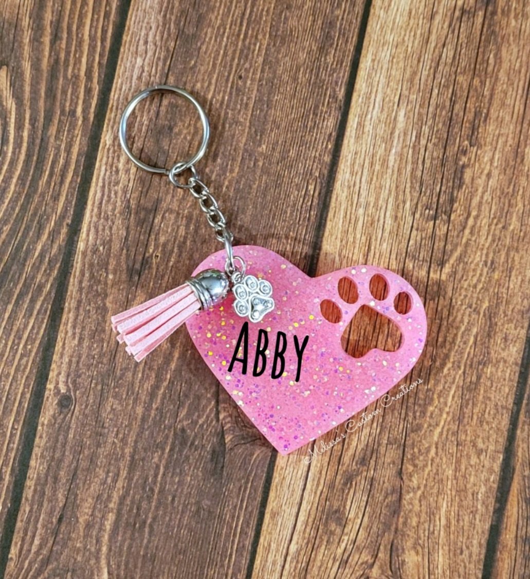 Personalized Pawprint Heart Keychain (Choose your colors)