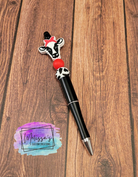Cow Head with Bow Beaded Pen (READY TO SHIP)