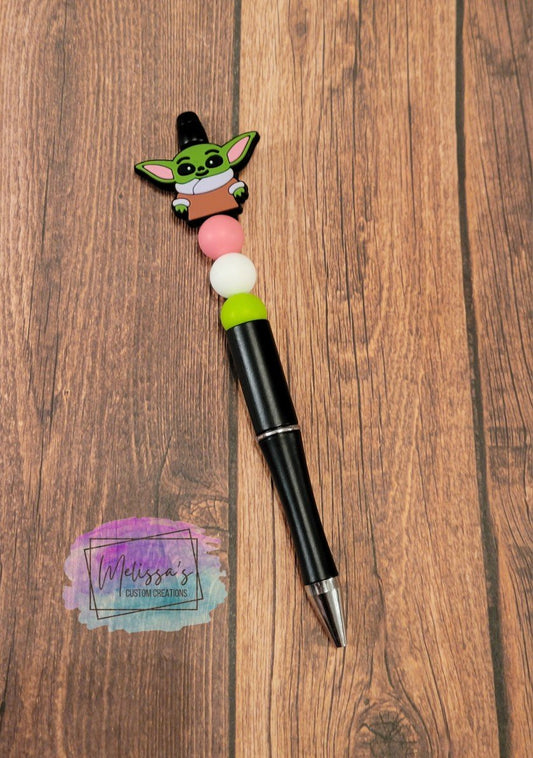 Green Alien Beaded Pen (READY TO SHIP)