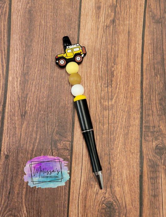 Yellow Vehicle Beaded Pen (READY TO SHIP)