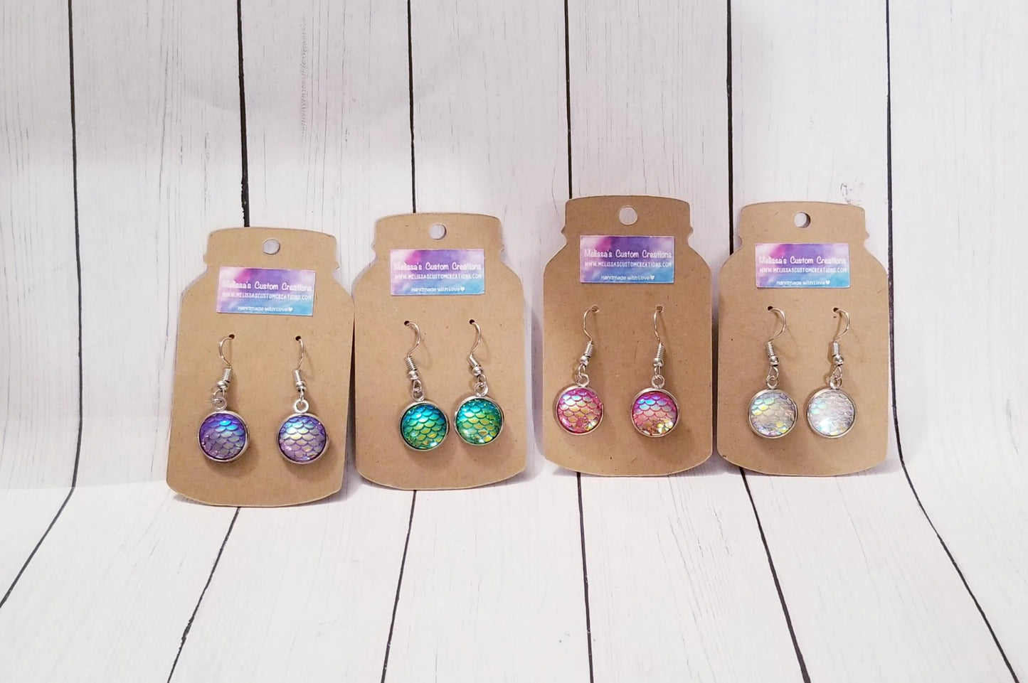 Silver Tone Iridescent Mermaid Scale Earrings (Ready to Ship)