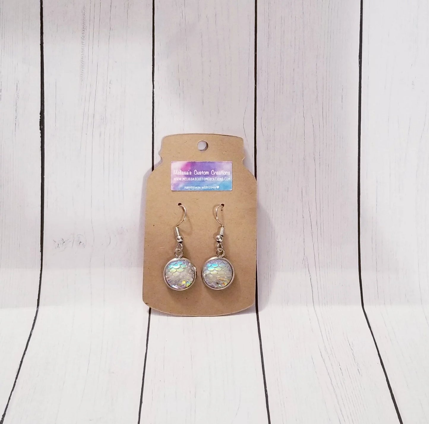 Silver Tone Iridescent Mermaid Scale Earrings (Ready to Ship)