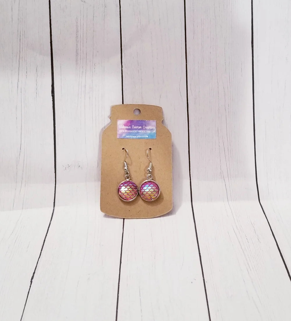Silver Tone Iridescent Mermaid Scale Earrings (Ready to Ship)