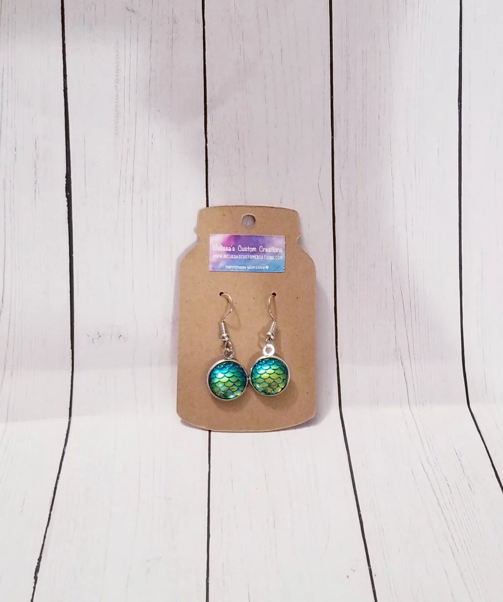 Silver Tone Iridescent Mermaid Scale Earrings (Ready to Ship)