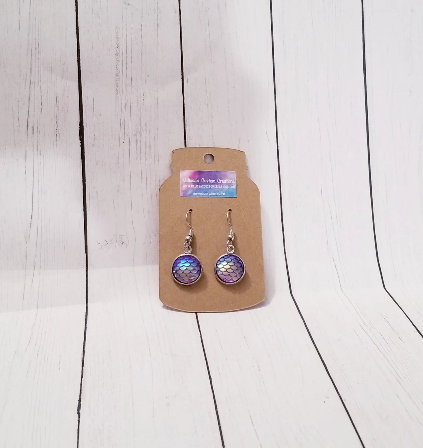Silver Tone Iridescent Mermaid Scale Earrings (Ready to Ship)