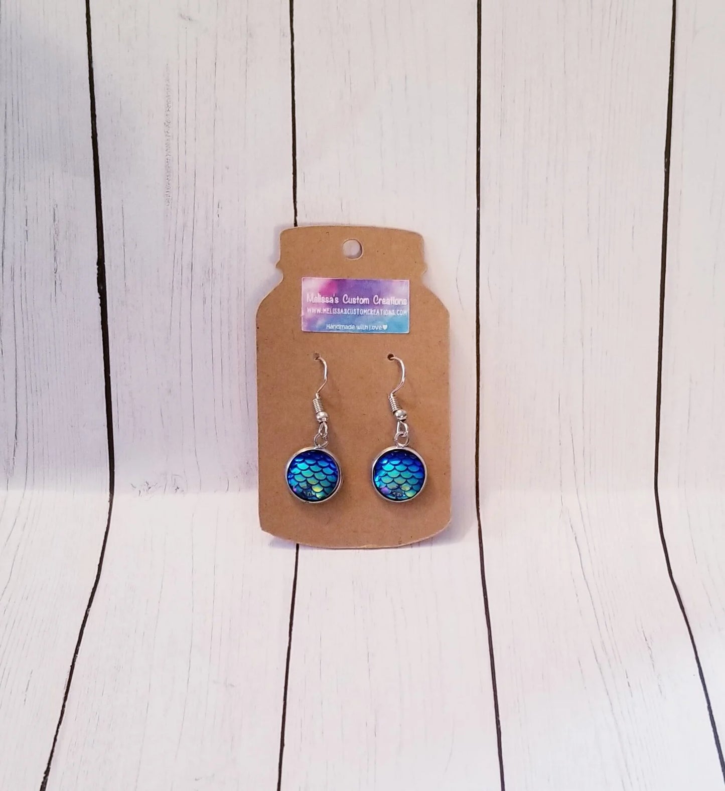 Silver Tone Iridescent Mermaid Scale Earrings (Ready to Ship)