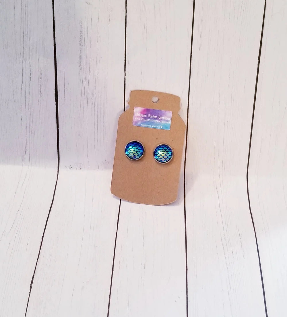 Silver Tone Iridescent Mermaid Scale Earrings (Ready to Ship)