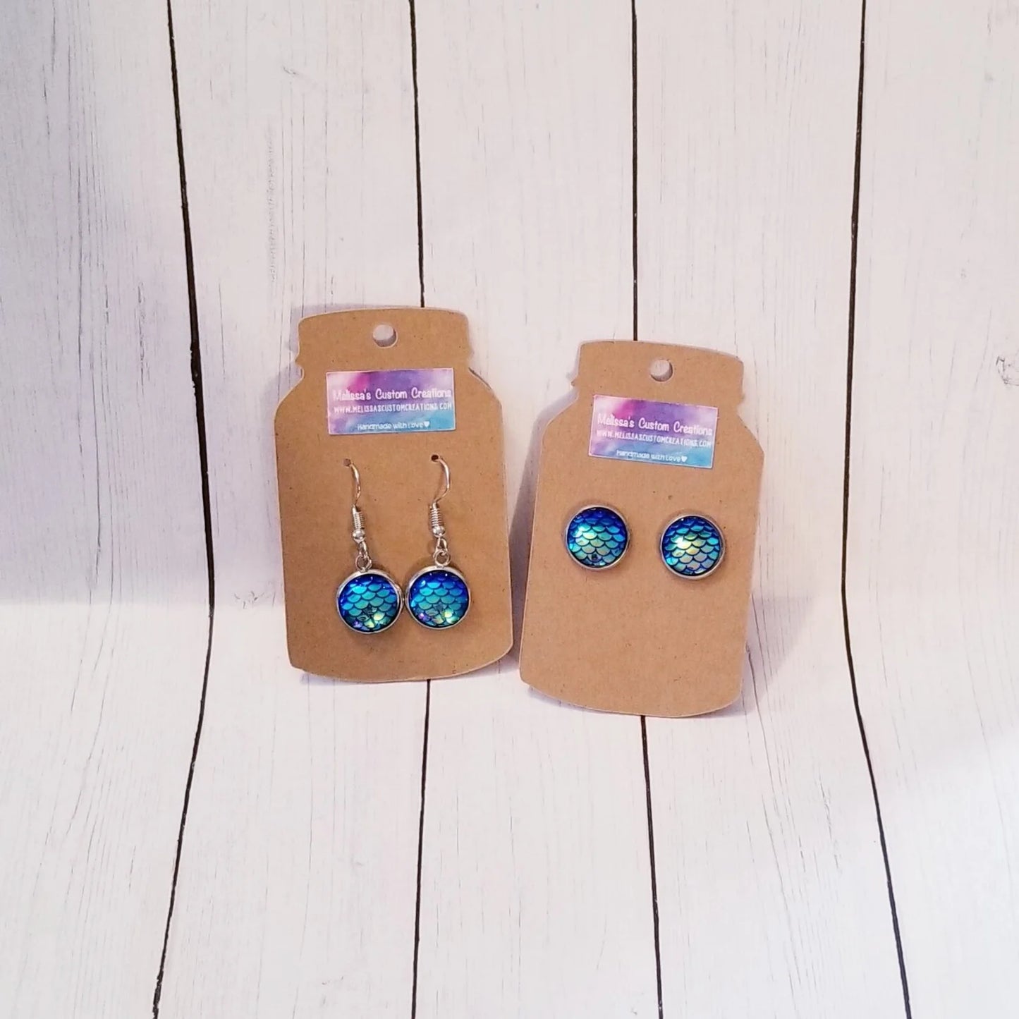 Silver Tone Iridescent Mermaid Scale Earrings (Ready to Ship)