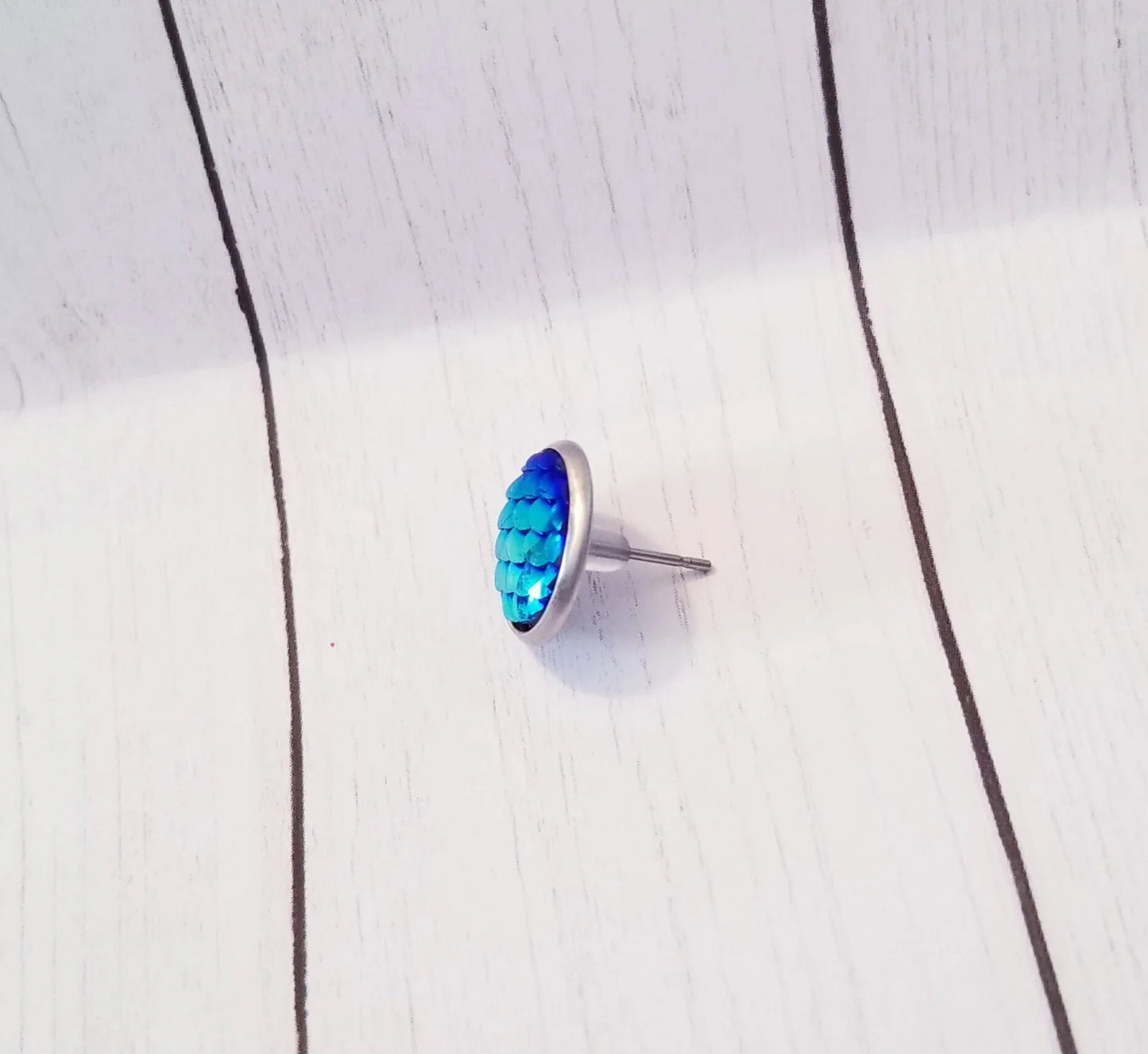 Silver Tone Iridescent Mermaid Scale Earrings (Ready to Ship)