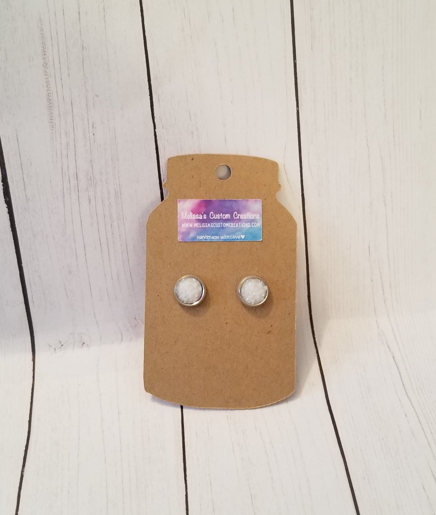 White Druzy Stud Earrings (READY TO SHIP)